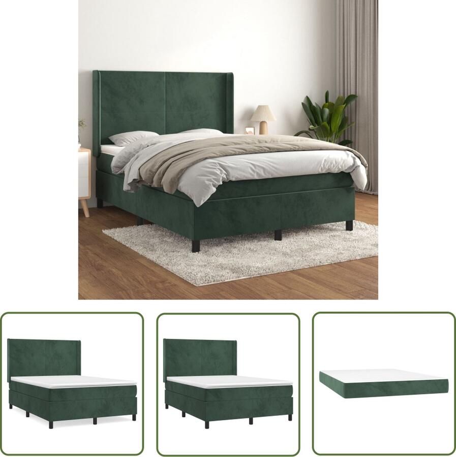 The Living Store Boxspringbed Donkergroen fluweel 193x147x118 128 cm Pocketvering matras Middelharde ondersteuning Huidvriendelijk topmatras