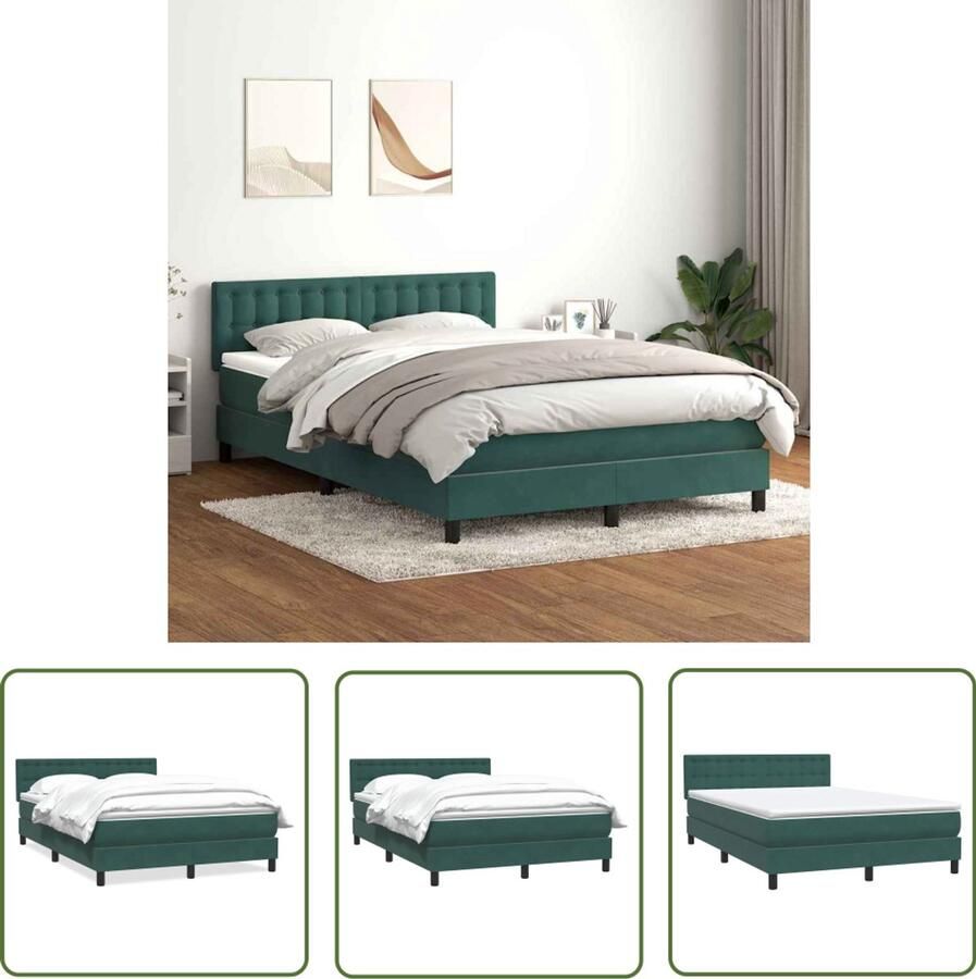 The Living Store Boxspring met matras fluweel donkergroen 140x220 cm Boxspring Tweepersoons Bed Donkergroen Bed Fluweel Bed Boxspring Kopen