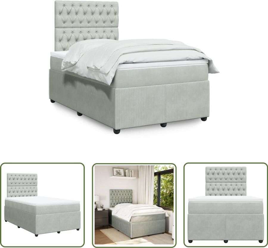 VidaXL Boxspring Met Matras Fluweel Lichtgrijs 120x190 cm Boxspring Tweepersoonsbed Boxspringbed Fluweel Bed Matras