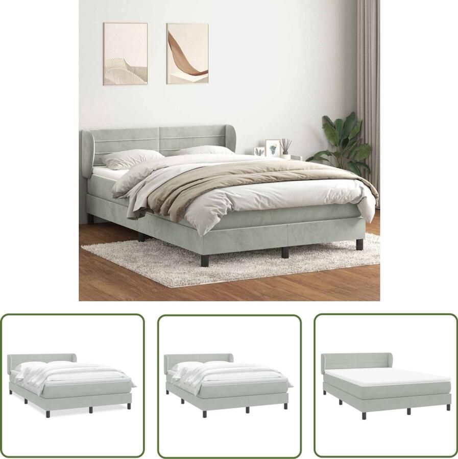 The Living Store Boxspring met matras fluweel lichtgrijs 140x220 cm Boxspring Tweepersoonsbed Fluweel Bed Boxspring Frame Matras