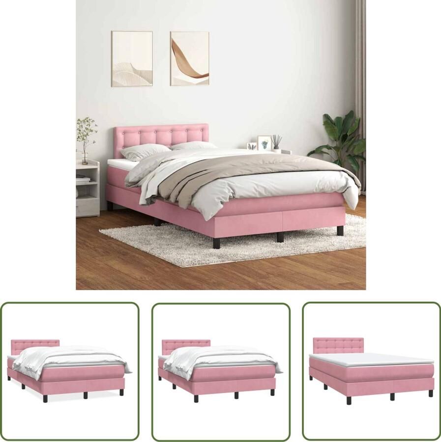 The Living Store Boxspring met matras fluweel roze 120x220 cm Boxspring Tweepersoonsbed Roos Kleurtoneel Fluweel Bed Pocketed Veren Matras