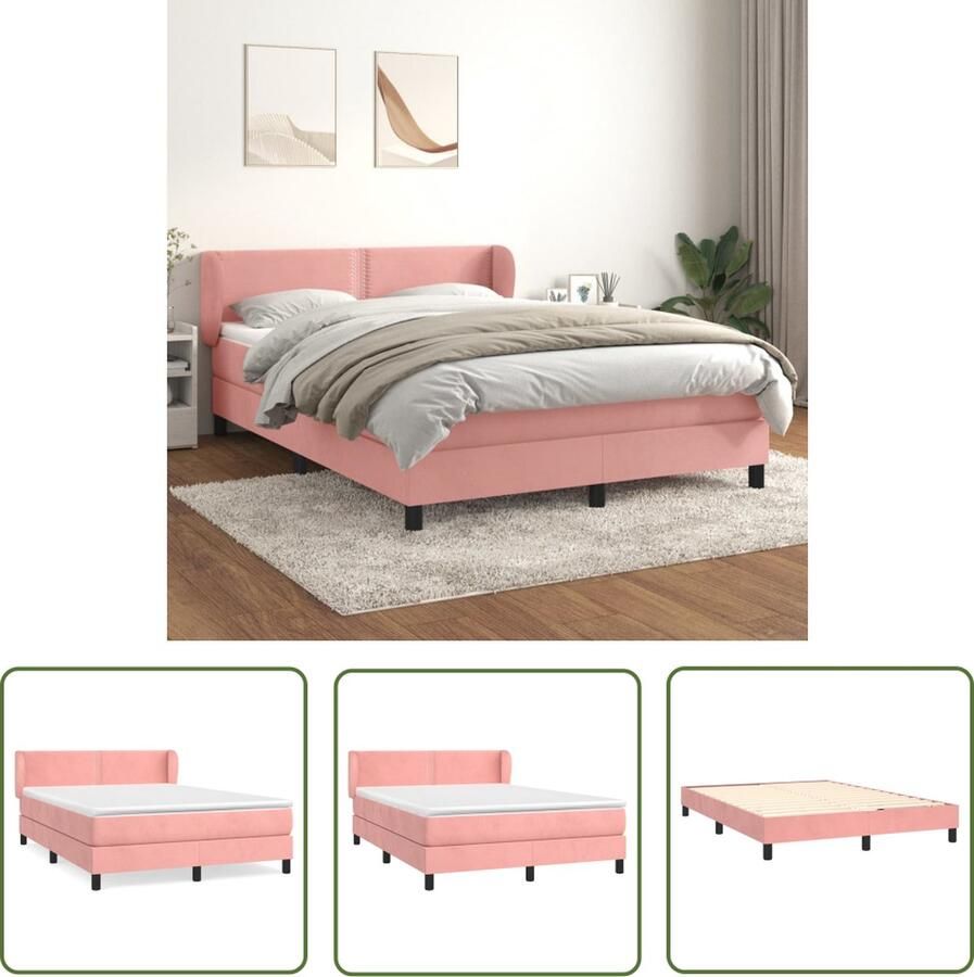The Living Store Roze Fluweel Boxspringbed 193 x 147 x 78 88 cm Pocketvering Matras Middelharde Ondersteuning Huidvriendelijk Topmatras Boxspringbed Fluweel Bed Roze Bed Tweepersoonsbed Slaapcomfort