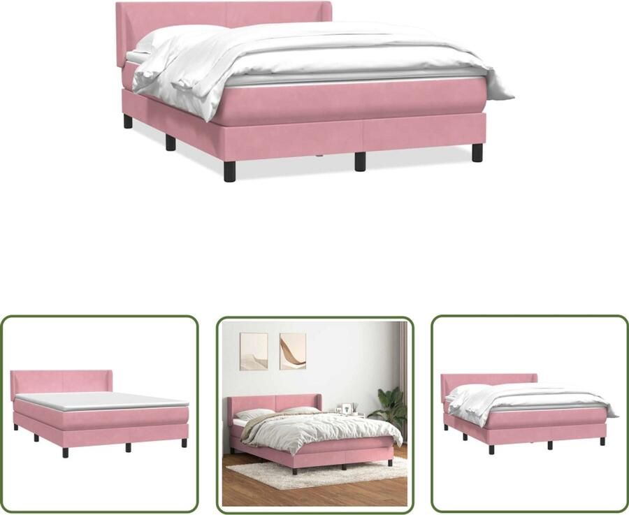 The Living Store Boxspring met matras fluweel roze 140x220 cm Boxspring Tweepersoonsbed Fluweel Bed Roze Bed Hoofdbord