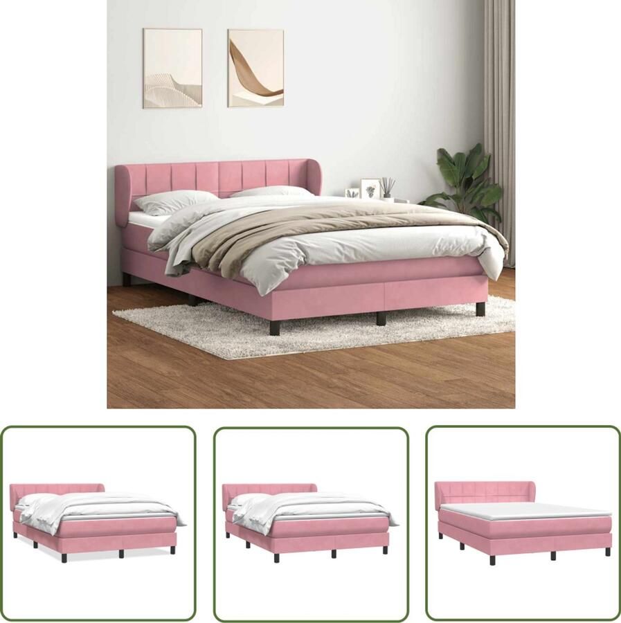The Living Store Boxspring met matras fluweel roze 140x220 cm Boxspring Tweepersoons Bed Roos Kleurtoneel Fluweel Bed Boxspring Frame
