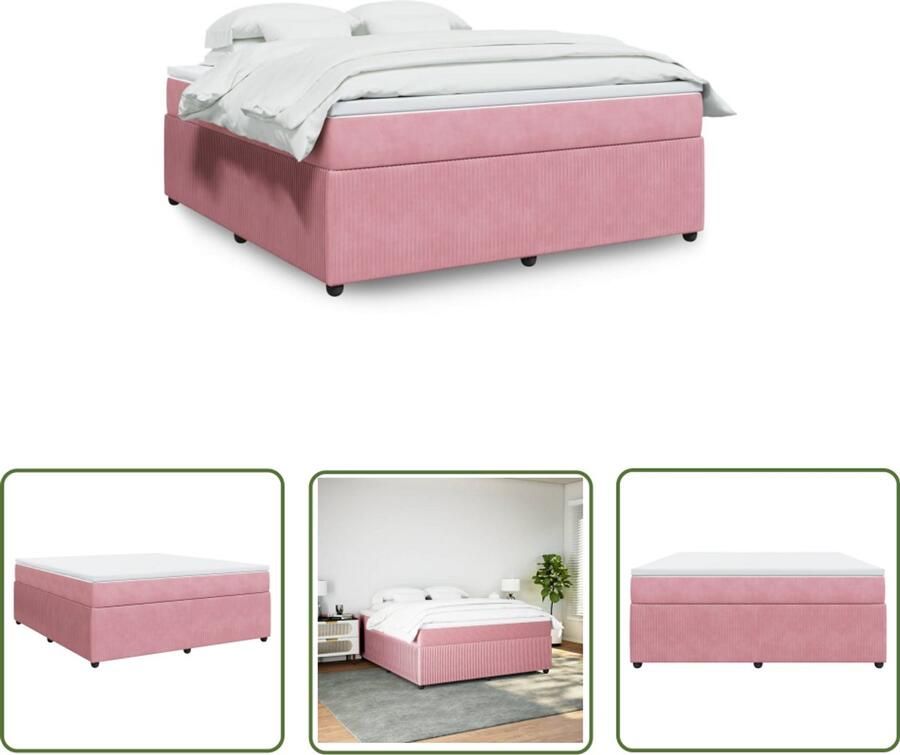 VidaXL Boxspring Fluweel Roze 180x200 cm Boxspringbed Fluweel Bed Roos Kleurig Bed Tweepersoon Bed Pocketveringmatras