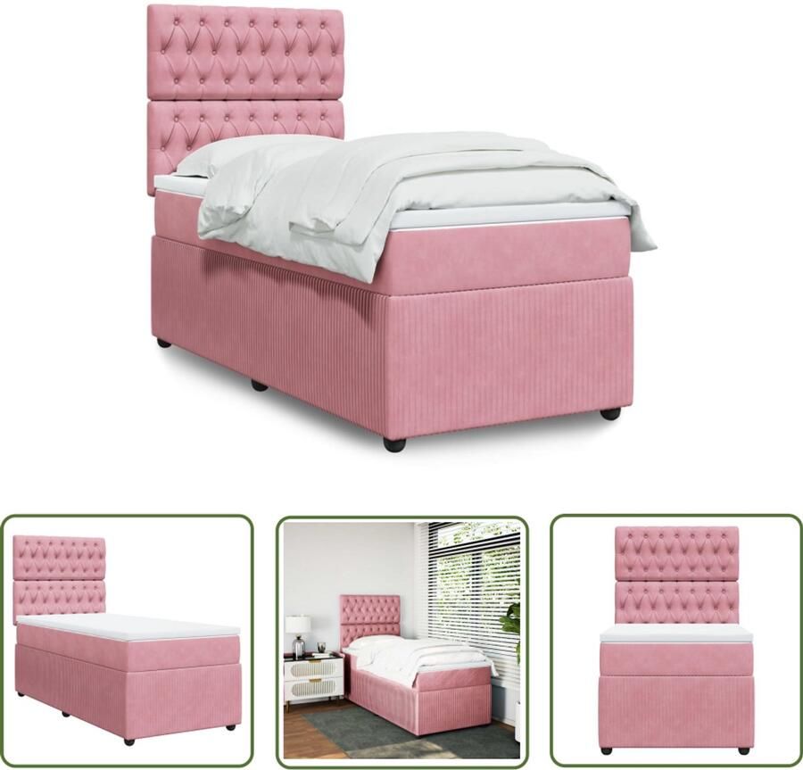 VidaXL Boxspring Fluweel Roze 90x200 cm Boxspring Bed Tweepersoonsbed Fluweel Bed Roze Bed Design Bed Comfortabel Bed Hoogwaardige Boxspring Elegante Boxspring Met Matras Boxspring Inclusief Topmatras
