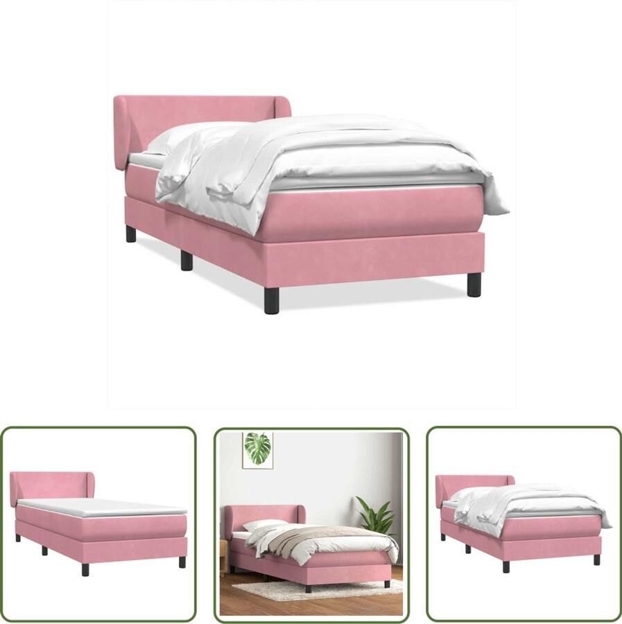 The Living Store Boxspring met matras fluweel roze 90x210 cm Boxspring Slaapcomfort Fluweel Pocketvering Hoofdbord
