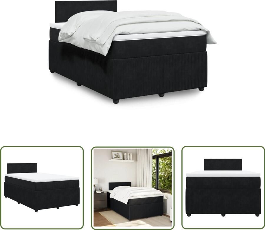 The Living Store Boxspring met matras fluweel zwart 120x190 cm Boxspring Tweepersoonsbed Slaapcomfort Fluweel Matras