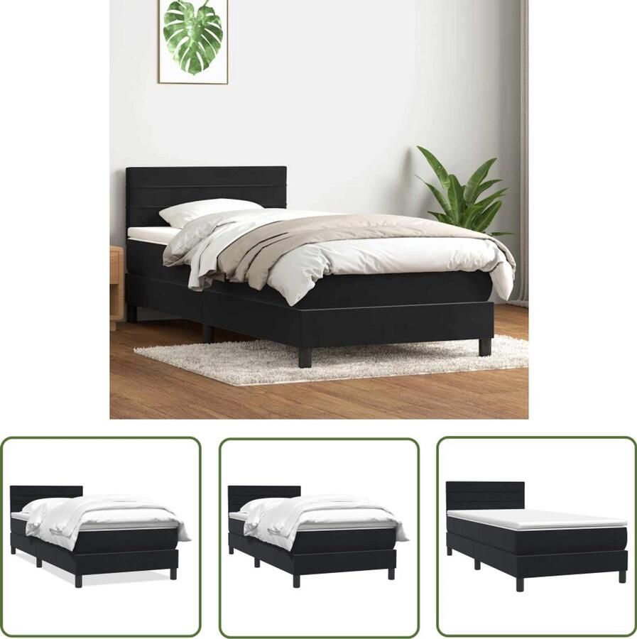 The Living Store Boxspring met matras fluweel zwart 80x210 cm Boxspring Slaapcomfort Fluweel Bed Pocketveringmatras Hoofdbord