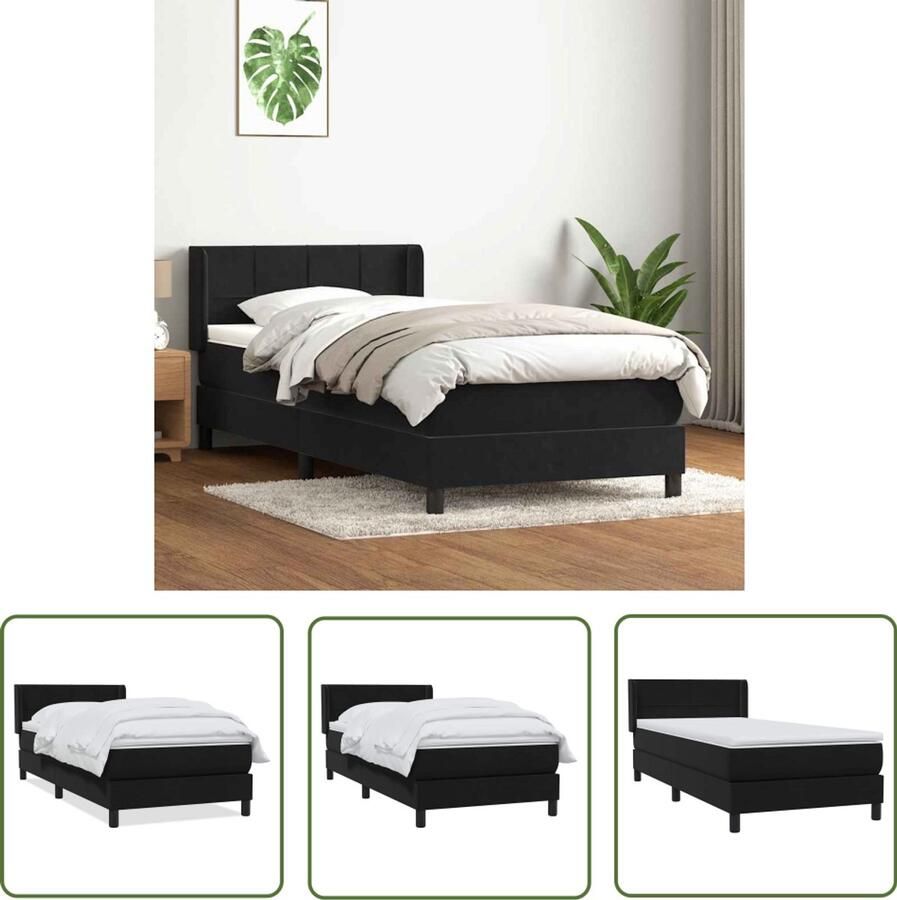 VidaXL Boxspring met fluwelen matras Zwart 90x220cm Boxspring Tweepersoonsbed Fluweel Bed Zwarte Boxspring Luxe Boxspring Set Slaapcomfort Matras Topmatras Bedroom Furniture Slaapkamerinrichting - Foto 2