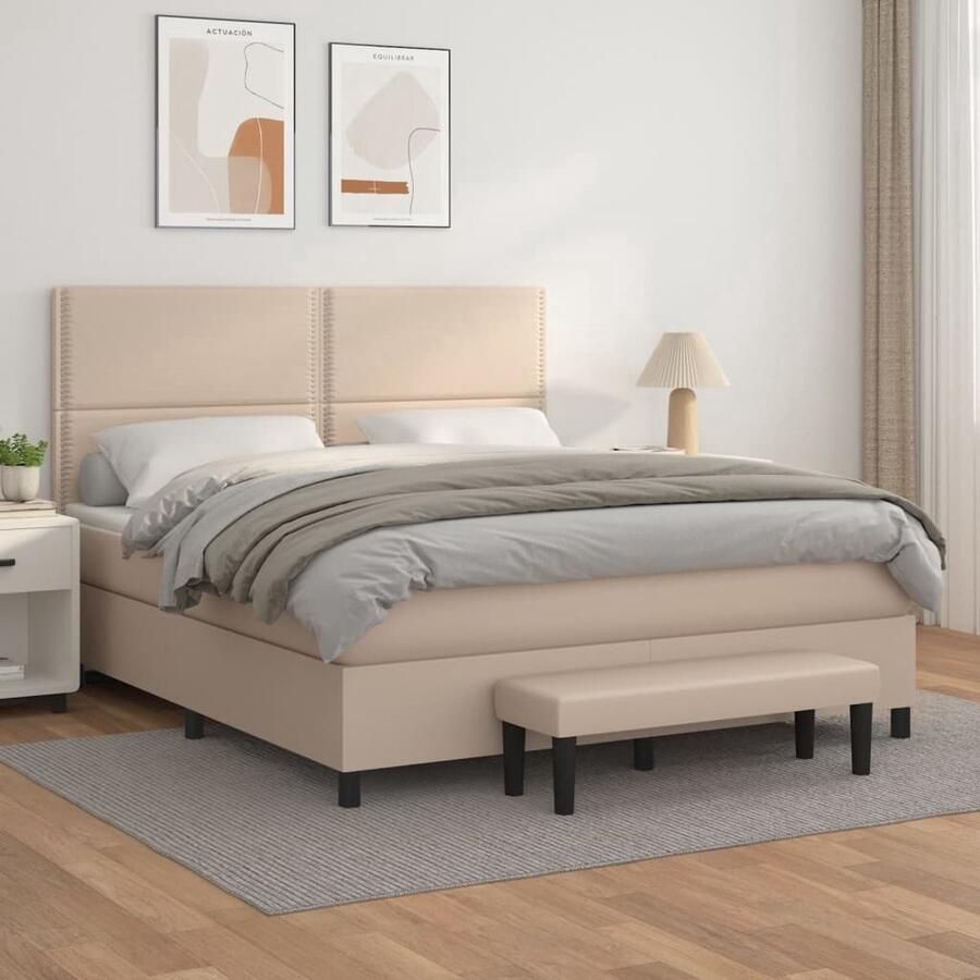 The Living Store Boxspringbed Praktisch Hoofdbord Pocketvering Matras Huidvriendelijk Topmatras Multifunctioneel Bankje Boxspringbed Slaapcomfort Kunstleder Pocketveermatras Hoofdbord