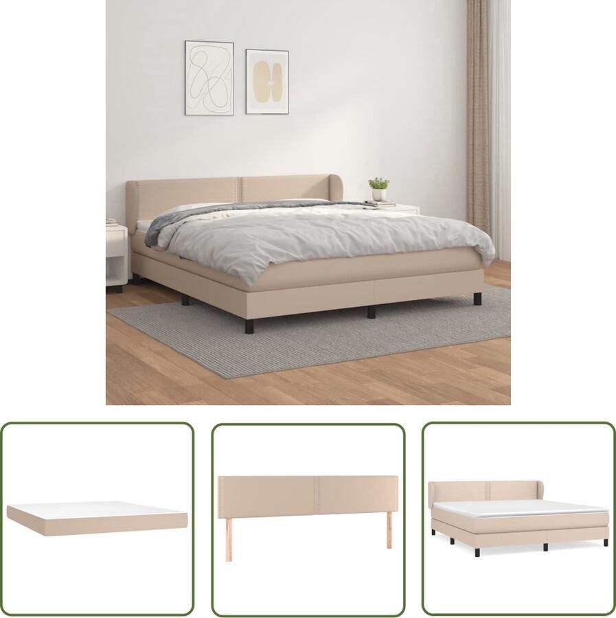 The Living Store Boxspringbed Kunstleer Pocketvering Middelhard 160x200 cm Cappuccino wit Boxspringbed Kunstleder Bed Pocketveer Matras Midden Hard Tweepersoons Bed