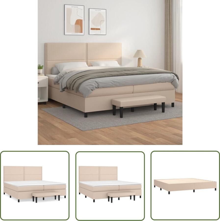 The Living Store Boxspring met matras kunstleer cappuccinokleurig 200x200 cm Boxspring Boxsprings Pocketveringbed Bed Slaapmeubel Boxspringbed Boxspring Bed Eenpersoonsbed Bed Met Matras Bedframe Ledikant