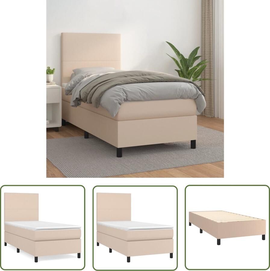 The Living Store Boxspringbed Cappuccino kunstleer 203x83x118 128 cm Pocketvering matras Middelharde ondersteuning Huidvriendelijk topmatras Boxspringbed Kunstleder Bed Bruine Bed Tweepersoonsbed Pocketed Spring Mattress