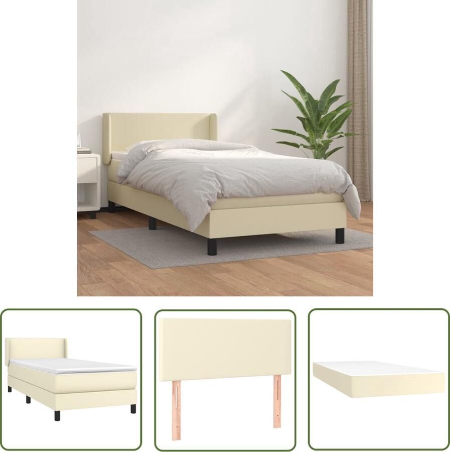 The Living Store Boxspring met matras kunstleer crèmekleurig 100x200 cm Boxspringbed Slaapcomfort Kunstleder Verstelbare Hoofdbord Pocketvering