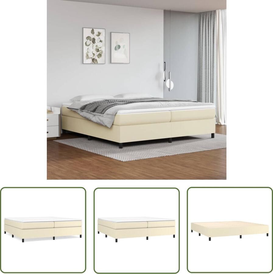 The Living Store Boxspringbed Kunstleer Pocketvering Middelharde ondersteuning Huidvriendelijk topmatras 203x200x35 cm Crème Boxspringbed Kunstleder Bed Pocketveer Matras Middelhard Matras Creme Kleur