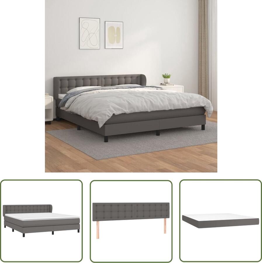 The Living Store Boxspring met matras kunstleer grijs 160x200 cm Boxspring Boxsprings Bed Slaapmeubel Boxspringbed Boxspring Bed Tweepersoonsbed Bed Met Matras Bedframe Ledikant Bed Met Hoofdbord - Foto 2