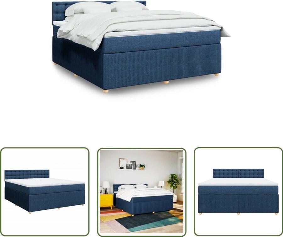 VidaXL Boxspring met matras Blauw 180x200 cm Boxspring Tweepersoons Bed Slaapcomfort Matras Frame