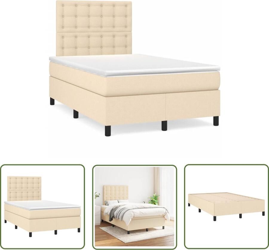 The Living Store Boxspring met matras stof crèmekleurig 120x190 cm Boxspring Bed Slaapcomfort Matras Hoofdbord