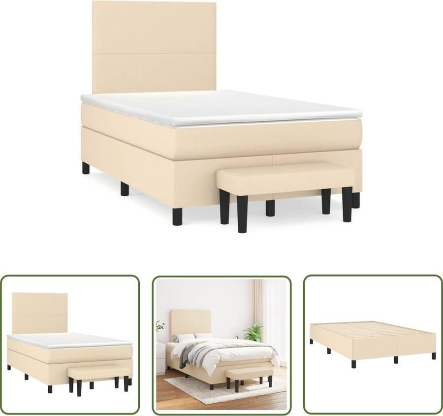 The Living Store Boxspring met matras stof crèmekleurig 120x190 cm Boxspring Tweepersoonsbed Bed Frame Creme Kleur Houten Bed
