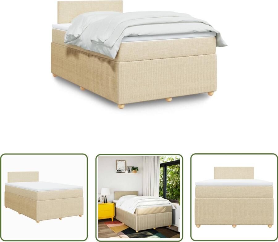 The Living Store Boxspring met matras stof crèmekleurig 120x200 cm Boxspring Tweepersoonsbed Boxspringbed Matras Droom