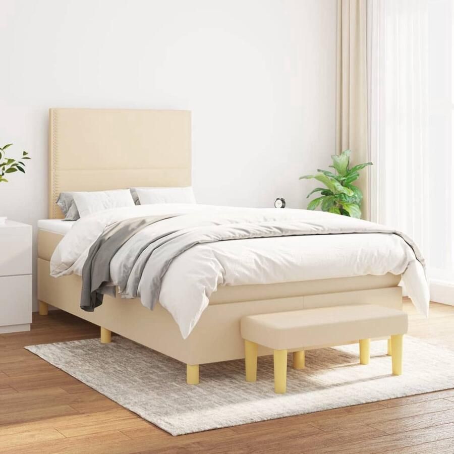 The Living Store Boxspringbed naam Bed en Bank 203 x 120 x 118 128 cm Crème Boxspringbed Boxspring Tweepersoonsbed Creme Bed Frame