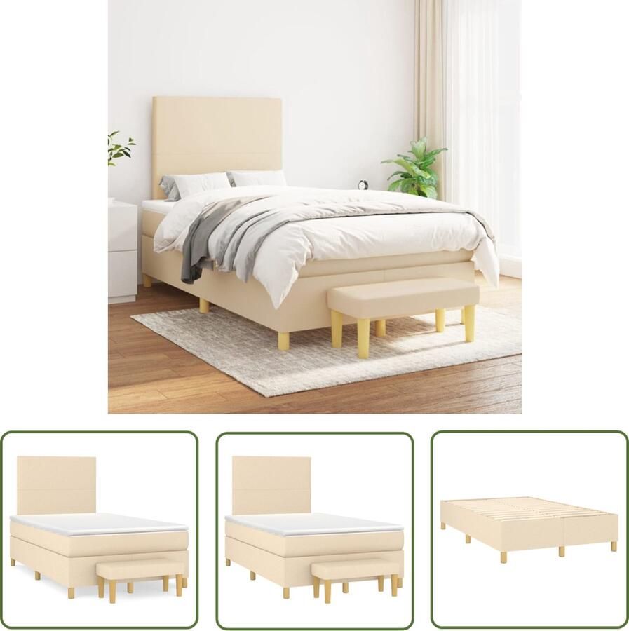 The Living Store Boxspring met matras stof crèmekleurig 120x200 cm Boxspring Boxsprings Pocketveringbed Bed Slaapmeubel Boxspringbed Boxspring Bed Eenpersoonsbed Bed Met Matras Bedframe Ledikant