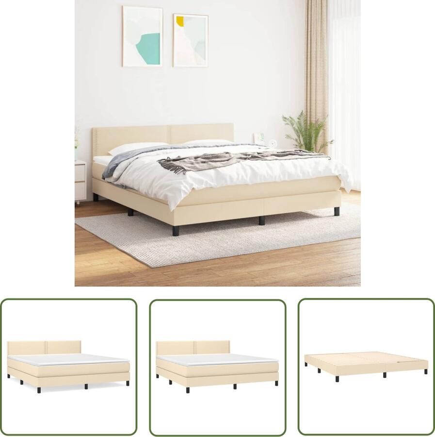 The Living Store Boxspringbed Bed 203 x 160 x 78 88 cm Crème Duurzaam materiaal praktisch hoofdbord comfortabele ondersteuning pocketvering matras Middelharde ondersteuning Huidvriendelijk topmatras Inclusief montagehandleiding