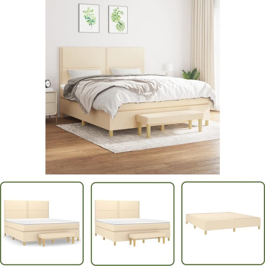 The Living Store Boxspringbed Bed en Matras 160 x 200 cm Pocketvering en Huidvriendelijk Boxspringbed Boxspring Tweepersoonsbed Bed Frame Creme Kleurtoneel