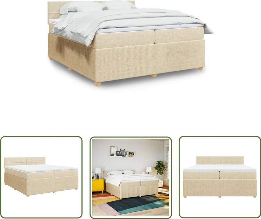 The Living Store Boxspring met matras stof crèmekleurig 200x200 cm Boxspringbed Tweepersoonsbed Slaapcomfort Pocketveringmatras Creme Kleurig