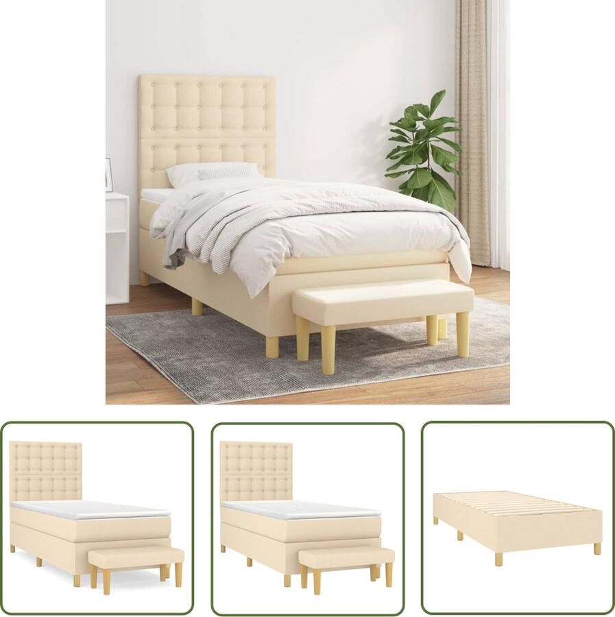 The Living Store Boxspring met matras stof crèmekleurig 80x200 cm Boxspring Tweepersoonsbed Bed Frame Creme Kleur Pocketed Veren Matras