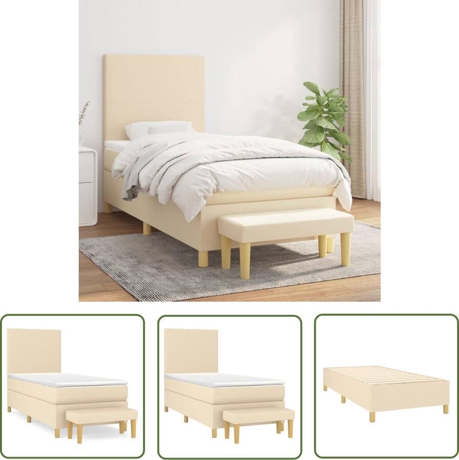 The Living Store Boxspring met matras stof crèmekleurig 80x200 cm Boxspring Boxsprings Pocketveringbed Bed Slaapmeubel Boxspringbed Boxspring Bed Eenpersoonsbed Bed Met Matras Bedframe Ledikant
