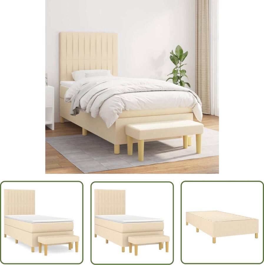 The Living Store Boxspring met matras stof crèmekleurig 80x200 cm Boxspringbed Pocketvering Matras Middenhard Boxspring Slaapkamer Meubels