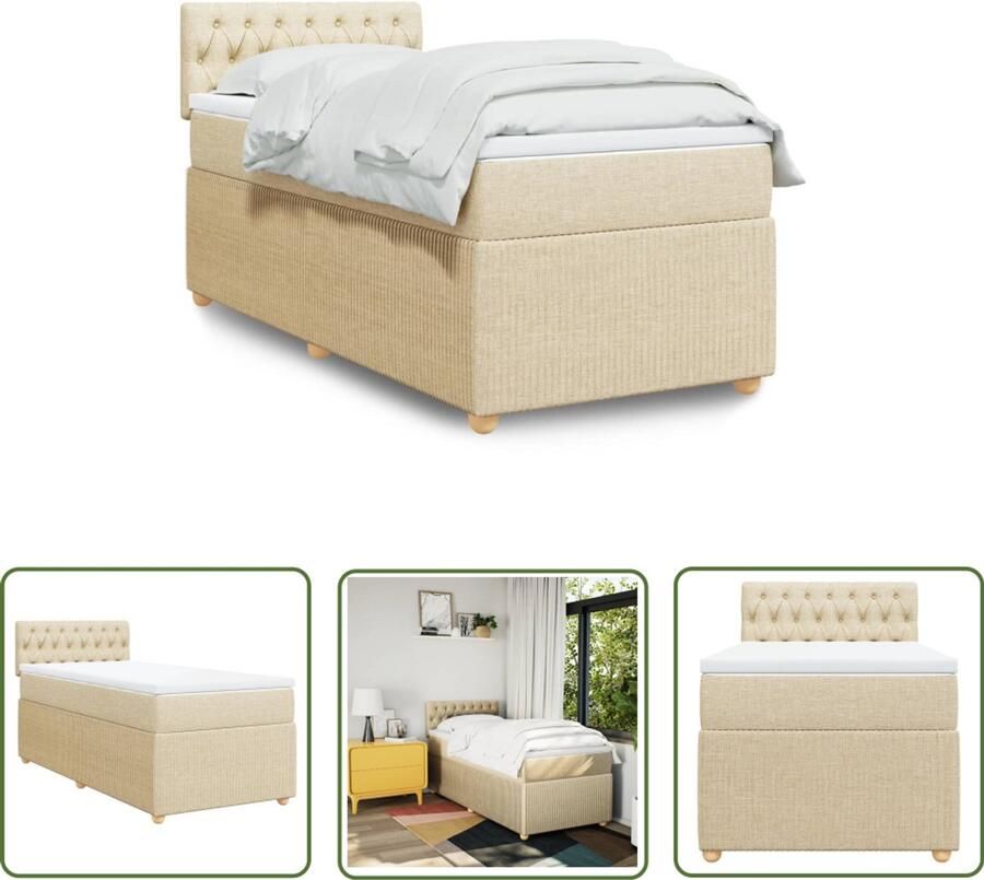 The Living Store Boxspring met matras stof crèmekleurig 90x200 cm Boxspring Tweepersoons Bed Slaapcomfort Matras Pocketed Veren