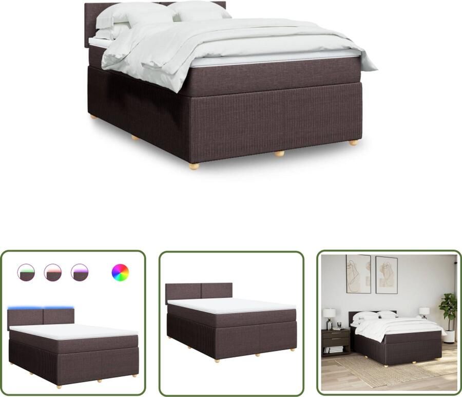 The Living Store Boxspring met matras stof donkerbruin 140x200 cm Boxspring Tweepersoonsbed Donkerbruin Bed Led Verlichting Bed Boxspring Met Matras