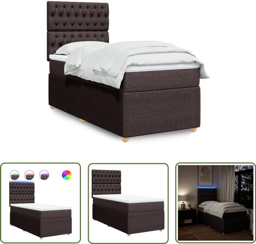 VidaXL Boxspring met matras Donkerbruin 80x200 cm Boxspring Bed Tweepersoonsbed Donkere Meubels Led Lamp
