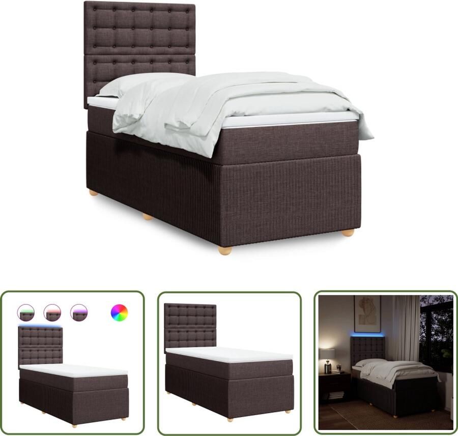 The Living Store Boxspring met matras stof donkerbruin 90x190 cm Boxspring Bed Frame Tweepersoons Bed Één Persoons Bed Lederen Bed