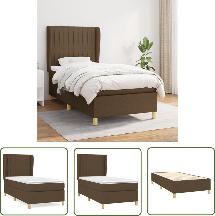 The Living Store Bed Donkerbruin Stof 193x93x118 128cm Pocketvering Matras 90x190cm Comfort en Duurzaamheid Verstelbaar Hoofdbord Huidvriendelijk Topmatras Eenvoudige Montage