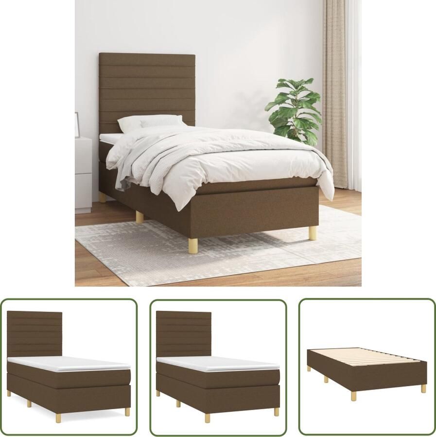 The Living Store Boxspring met matras stof donkerbruin 90x190 cm Boxspringbed Pocketvering Verstelbare Hoofdbord Comfortabele Ondersteuning Middelduur