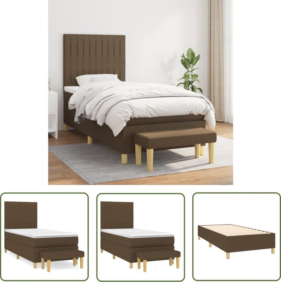 The Living Store Boxspring met matras stof donkerbruin 90x190 cm Boxspringbed Tweepersoons Bed Donkere Kleuren Houten Bed Frame Pocketed Spring Mattress