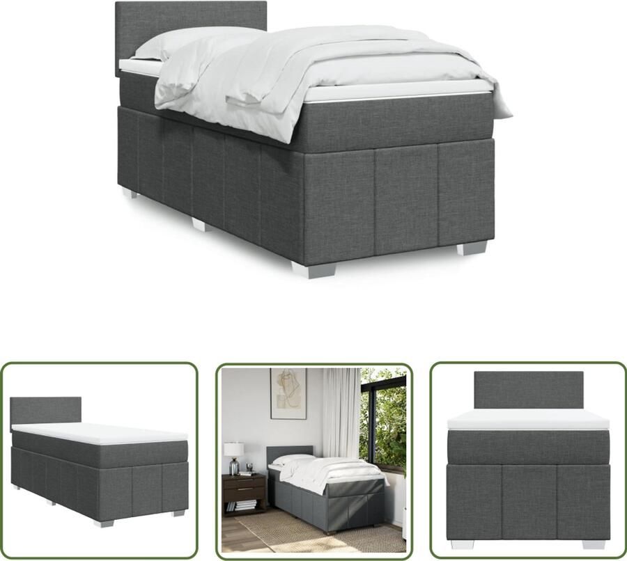 VidaXL Boxspring Stof Donkergrijs 80x200 cm Boxspring Tweepersoons Bed Boxspring Bed Donkere Kleuren Houten Frame