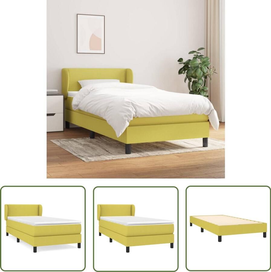 The Living Store Boxspring met matras stof groen 100x200 cm Boxspring Slaapcomfort Pocketveer Middeld Hard Groene Boxspring