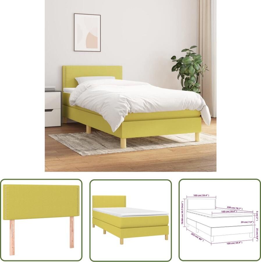 The Living Store Boxspringbed Groen Stof (100% polyester) 203 x 100 x 78 88 cm (L x B x H) Pocketvering matras Middelharde ondersteuning Huidvriendelijk topmatras Inclusief montagehandleiding - Foto 2