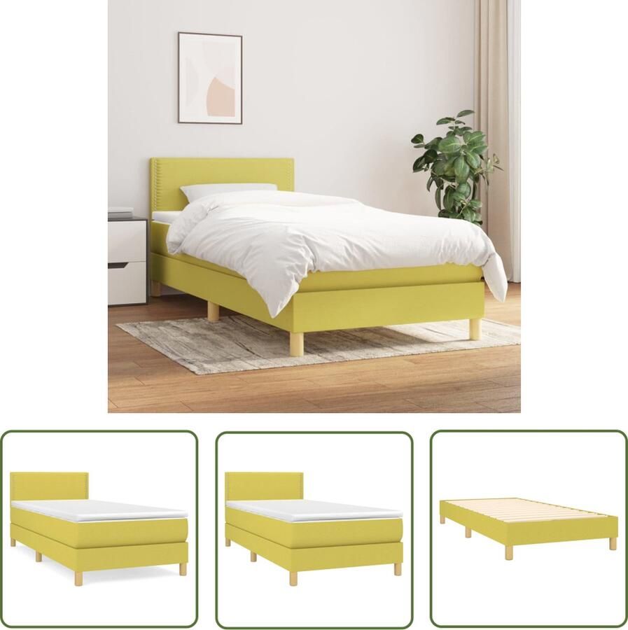 The Living Store Boxspringbed Groen Stof (100% polyester) 203 x 100 x 78 88 cm (L x B x H) Pocketvering matras Middelharde ondersteuning Huidvriendelijk topmatras Inclusief montagehandleiding