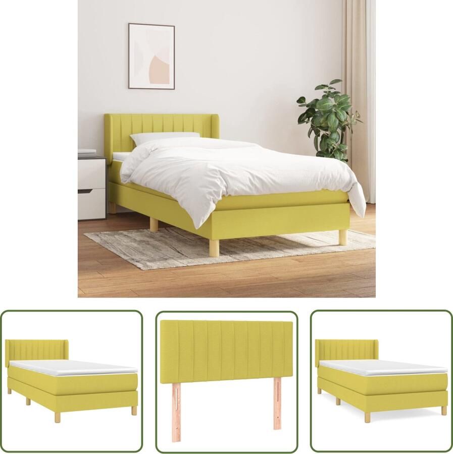The Living Store Boxspring met matras stof groen 100x200 cm Boxspringbed Pocketvering Groene Boxspring Slaapcomfort Hoofdboard