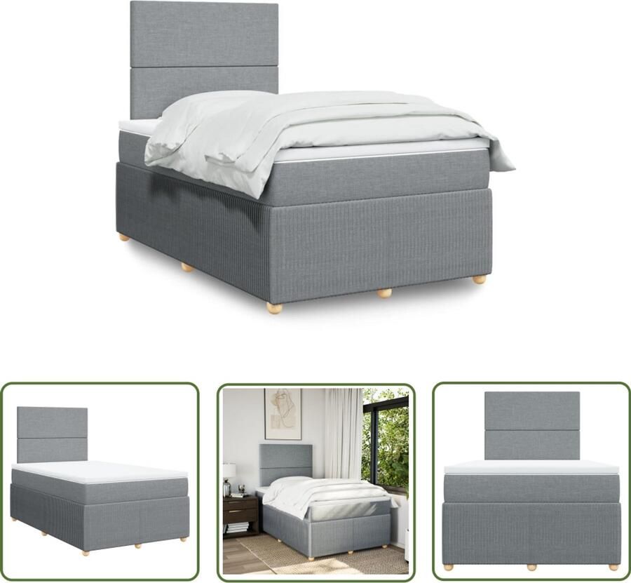 The Living Store Boxspring met matras stof lichtgrijs 120x190 cm Boxspring Tweepersoonsbed Boxspringbed Matras Hoofdbord