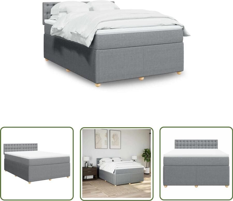 The Living Store Boxspring met matras stof lichtgrijs 160x200 cm Boxspring Tweepersoonsbed Boxspringbed Slaapkamer Meubels Comfortabel Bed