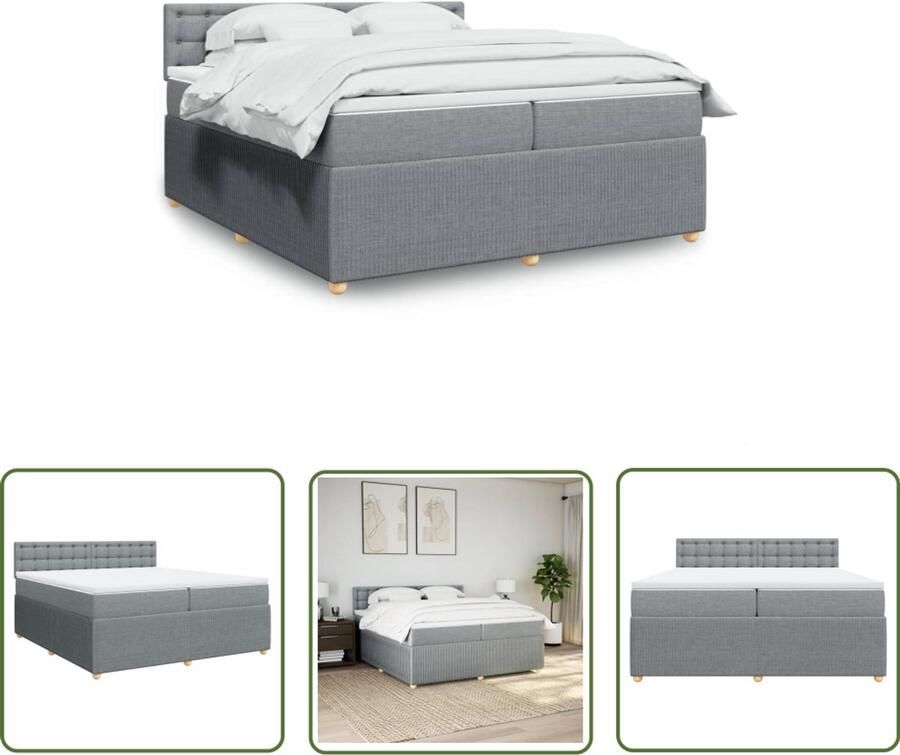 The Living Store Boxspring met matras stof lichtgrijs 200x200 cm Boxspring Tweepersoons Bed Slaapcomfort Pocketveringmatras Latex Matras