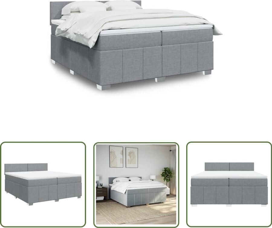 The Living Store Boxspring met matras stof lichtgrijs 200x200 cm Boxspring Tweepersoons Bed Slaapcomfort Pocketveringmatras Elektrisch Verstelbaar Hoofdbord
