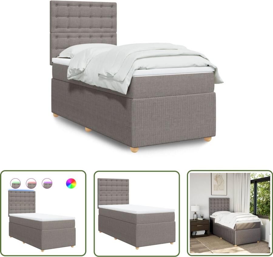 The Living Store Boxspring met matras stof taupe 100x200 cm Boxspring Tweepersoonsbed Slaapcomfort Led Verlichting Elektrisch Hoofdbord